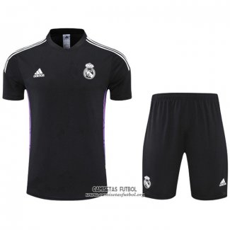 Chandal del Real Madrid Manga Corta 2022/2023 Negro y Purpura - Pantalon Corto