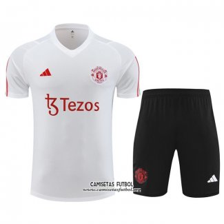 Chandal del Manchester United Manga Corta 2023/2024 Blanco - Pantalon Corto