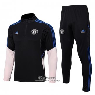 Chandal de Sudadera del Manchester United 2022/2023 Negro y Rosa