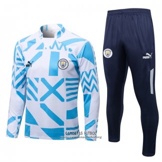 Chandal de Sudadera del Manchester City 2022/2023 Blanco y Azul