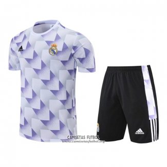 Chandal del Real Madrid Manga Corta 2022/2023 Blanco y Purpura - Pantalon Corto